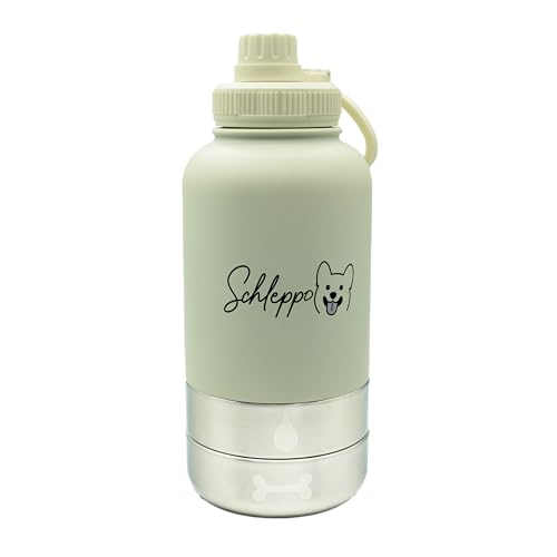 Edelstahl Hundetrinkflasche, Hunde-Reiseflasche 950 ml, Multifunktionale Hundewasserflasche, isolierte Futter- und Wasserschüssel für Hunde, ideal für unterwegs (Weiß, 950 ml) von Schleppo