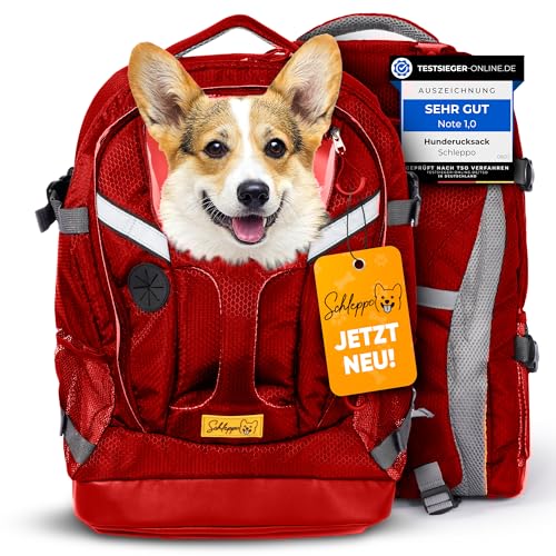 Hunderucksack bis 9kg | Rucksack für Hunde | Extrem hoher Atmungsaktiver Hunde Rucksack zum Wandern, Nahverkehr & Co | Transport-Rucksack Wasserdicht (Rot, Einheitsgröße) von Schleppo