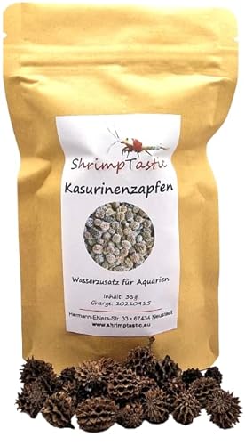 Schmitt Aquaristik Kasuarinen-Zapfen 35g - Dekorative Alternative zu Erlenzapfen - Futterquelle & Dekoration für Garnelen - Enthält Huminsäuren und Tannine - 35g (~50 Stück) pro Packung von Schmitt Aquaristik