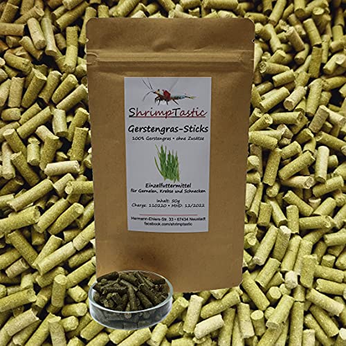 ShrimpTastic 50g Gerstengras Sticks/für Garnelen, Welse, Krebse, Schnecken/Futter von Schmitt Aquaristik