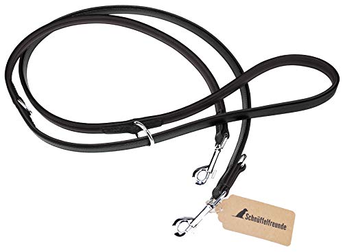 Schnüffelfreunde Hundeleine aus Leder - Trainingsleine - Lederleine für den Hund - Leine 3-Fach verstellbar, für alle Hunde (230cm, Schwarz) von Schnüffelfreunde