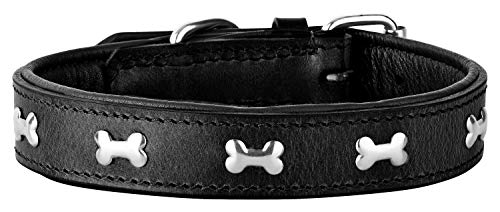 Schnüffelfreunde Lisa Halsband für Hunde aus Leder mit Applikation, Hundehalsband für den großen und mittleren Hund (L - 36-45cm, Schwarz) von Schnüffelfreunde