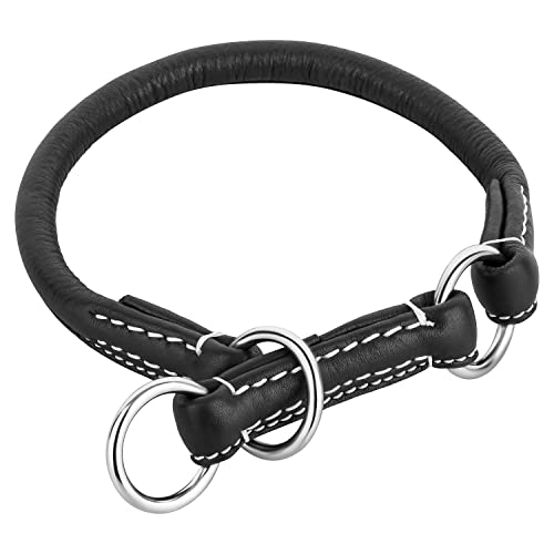 Schnüffelfreunde Zugstopp Hundehalsband aus Leder I Erziehungshalsband I Dressurhalsband I Lederhalsband Hund (L - bis 37cm, Schwarz) von Schnüffelfreunde