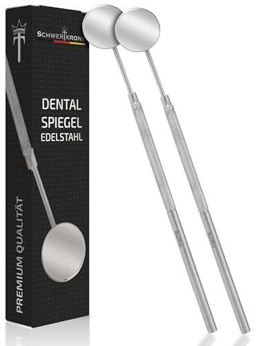 Schwertkrone Premium Dentalspiegel Set, Größe 5, Leicht Vergrößernder Mundspiegel, Rostfreier Edelstahl, Handlich & Desinfizierbar (2 Stück) von Schwertkrone