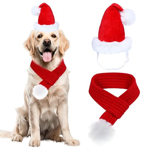 Hund Weihnachten Schal, 2 Stück Hundekostüm Weihnachten Festlicher Weihnachts-Schal für Hunde, Rot Weihnachtskostüm Hundekleidung, Hundekostüm für große Hunde (L), Perfektes Outfit für die Feiertage von Scinzene