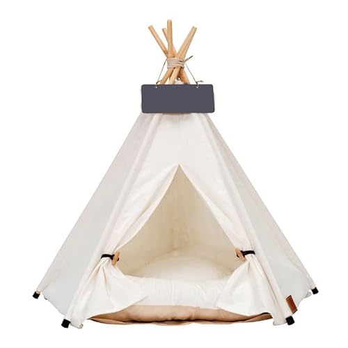 Scnbom Pet Tipi Hundezelt Haustierzelt Das Zelt Dog Teepee Katze Tent Tragbar Abnehmbar mit Kissen (M:50X50X60CM,Weiß) von Scnbom