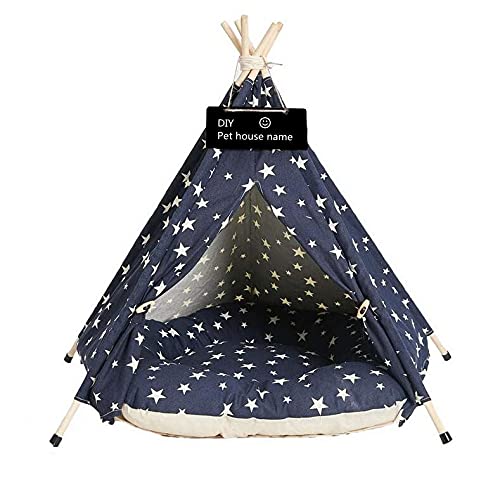 Scnbom Pet Tipi Hundezelt Haustierzelt Das Zelt Dog Teepee Katze Tent Tragbar Abnehmbar mit Kissen (M:50X50X60CM,Blau) von Scnbom