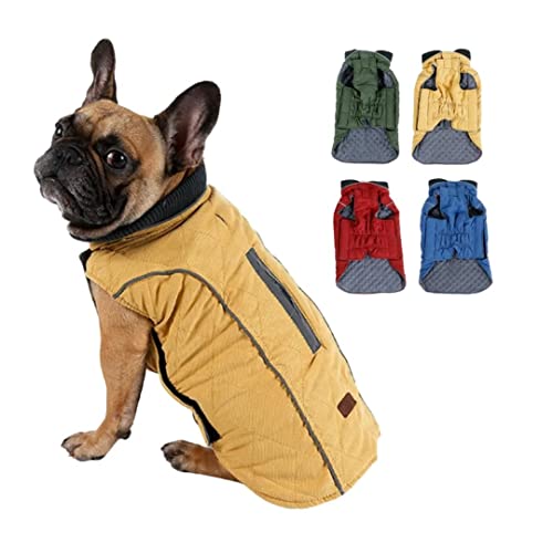 Wintermantel Warme Jacke für Hunde Katzen Haustiere Kaltes Wetter mit reflektierender Krempe (Medium, Gelb) von Scout & Friends