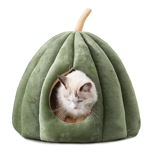 Niedliches Katzenbett für Indoor-Katzen, Kürbis-Stil Katzenhöhlenbett Haustierzelt Katzenhaus mit abnehmbarem Kissen Kissen, weiches halbgeschlossenes Kürbisform Haustierbett für kleine, mittelgroße von SeaHome