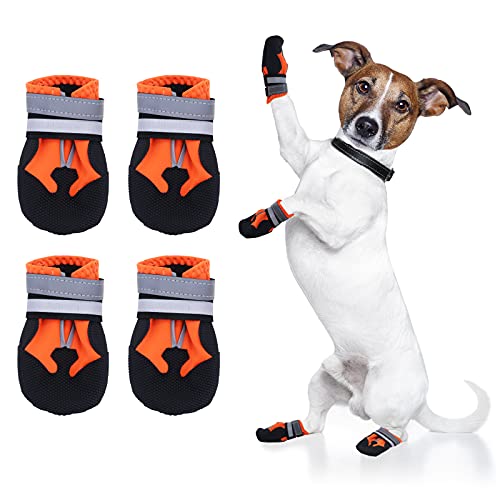 Seahelms Hundestiefel Pfotenschutz – Wasserdichte Hundeschuhe – Strapazierfähige Outdoor-Hundestiefel mit reflektierenden Streifen für mittlere und große Hunde (orange, M) von Seahelms