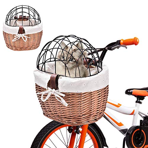 Seasaleshop Fahrrad Weidenkorb Vorne Lenkerkorb, Fahrrad Vorne Hund Fahrradkorb Lenker Wicker Fahrradkorb für kleine Haustiere, Katzen, Hunde von Seasaleshop