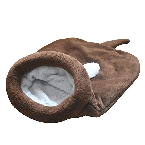 Seawang Haustierbett Für Katze, Warme Fleece Katze Schlafsack Hunde Welpen Haustiere Mat Bed Kennel House (Braun M) von Seawang