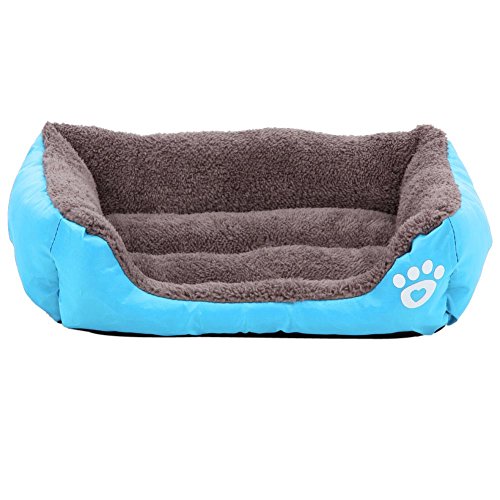 Seawang Haustierbett Gepolstert Waschbar, Große Quadratische Hundebett Kissen Puppy House Weiche Warme Kennel Mat (Blau L) von Seawang