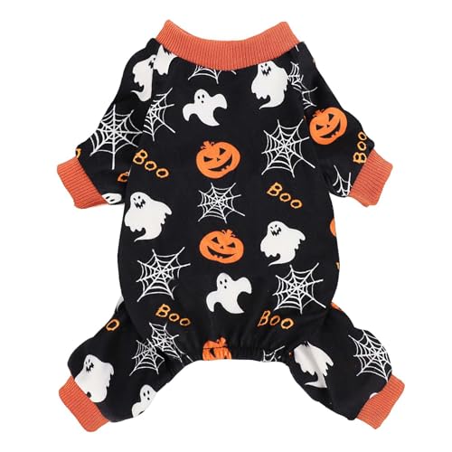 Halloween-Pyjama für kleine Hunde, Samt, Chihuahua, Yorkie, Hundekleidung, Outfit, Pullover, Skelett-Hunde-Pjs, Haustierkleidung, Welpen-Hunde-Outfits, Jumpsuits, Geister-Spinnennetz und von Sebaoyu