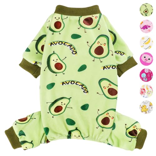 Schlafanzug für kleine Hunde, Yorkie, Chihuahua, dehnbar, Avocado-Design, Hundebekleidung für Teetasse, Nachtwäsche für kleine Hunde, bequeme Welpenkleidung, Hundeoverall (Avocado, Größe XXS) von Sebaoyu