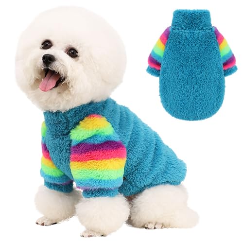 Sebaoyu Blauer Hundepullover mit Regenbogen-Patchwork-Ärmeln (Blau, XXS) von Sebaoyu