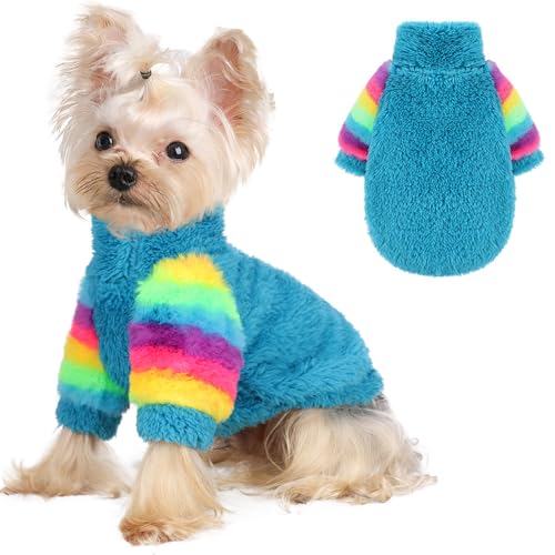 Sebaoyu Blauer Hundepullover mit Regenbogen-Patchwork-Ärmeln (Blau, XXS) von Sebaoyu