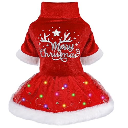 Sebaoyu Hunde-Weihnachtskleid, Weihnachtspullover, LED-Licht, Winter-Hundekleidung, Pullover für kleine Hunde, Mädchen, Hunde-Weihnachtskostüme, Katzenkleidung, Haustierbekleidung (klein) von Sebaoyu