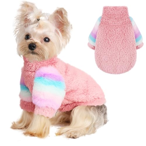 Sebaoyu Hundepullover mit Regenbogenärmeln, Patchwork-Design, Rosa, Größe XXS von Sebaoyu