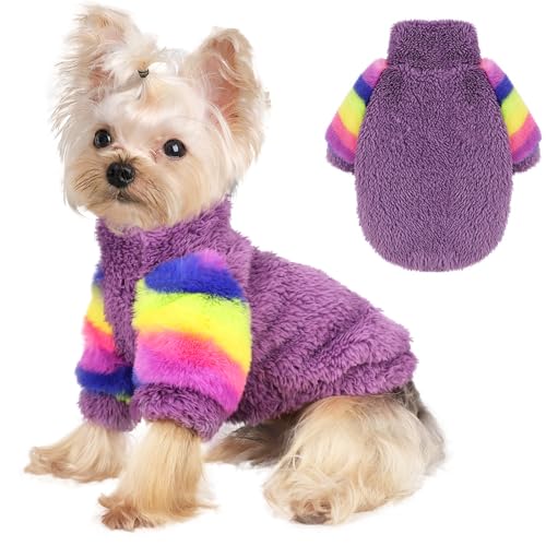 Sebaoyu Patchwork-Pullover für Hunde in Lila mit Regenbogenärmeln (Lila, XS) von Sebaoyu