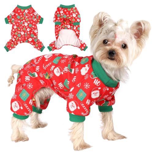 Weihnachtlicher Hunde-Pyjama für kleine Hunde, Winter-Chihuahua-Yorkie-Hundekleidung, Outfits, Pullover, weiche Hunde-Pyjama, Haustierkleidung, Welpen-Outfits, Jumpsuits, Neujahrs-Hundekleidung (Rot, von Sebaoyu