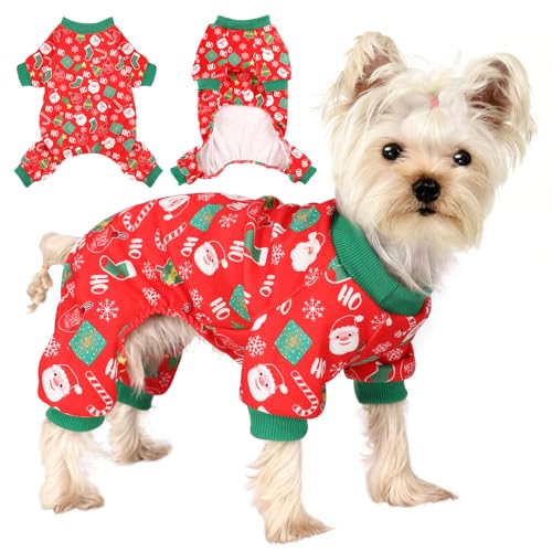 Weihnachtlicher Hunde-Pyjama für kleine Hunde, Winter-Chihuahua-Yorkie-Hundekleidung, Outfits, Pullover, weiche Hunde-Pyjama, Haustierkleidung, Welpen-Outfits, Jumpsuits, Neujahrs-Hundekleidung (Rot, von Sebaoyu