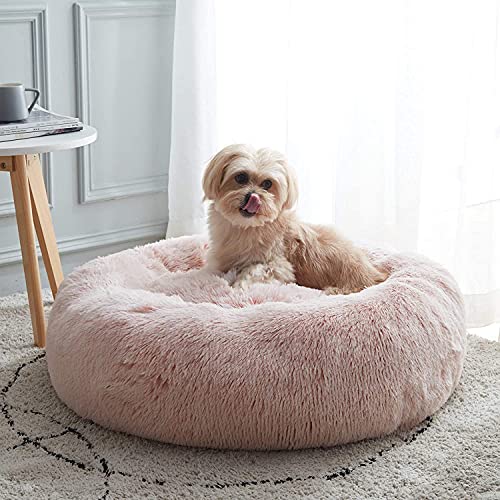 Sedefen Hundebett Rund Plüsch Flauschige Hundekissen Hundesofa Katzenbett,Waschbar rutschfest,Haustier Hundebett für Hunde und Katzen,Altrosa,Durchmesser 100cm von Sedefen