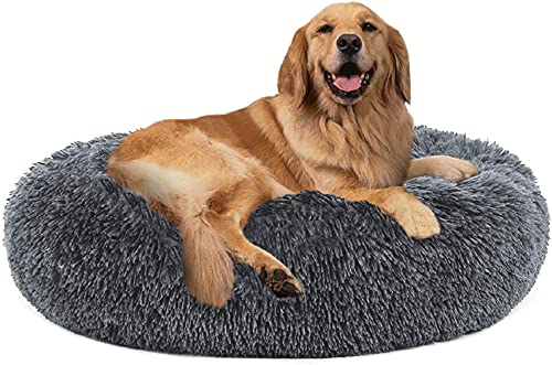 Sedefen Hundebett Rund Plüsch Flauschige Hundekissen Hundesofa Katzenbett,Waschbar rutschfest,Haustier Hundebett für Hunde und Katzen,Anthrazit Dunkelgrau,Durchmesser 100cm von Sedefen