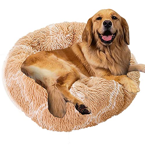 Sedefen Hundebett Rund Plüsch Flauschige Hundekissen Hundesofa Katzenbett,Waschbar rutschfest,Haustier Hundebett für Hunde und Katzen,Braun Weiß,Durchmesser 100cm von Sedefen