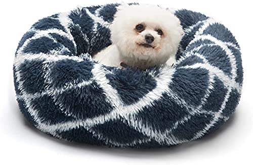 Sedefen Hundebett Rund Plüsch Flauschige Hundekissen Hundesofa Katzenbett,Waschbar rutschfest,Haustier Hundebett für Hunde und Katzen,Dunkelblau Weiß,Durchmesser 110cm von Sedefen