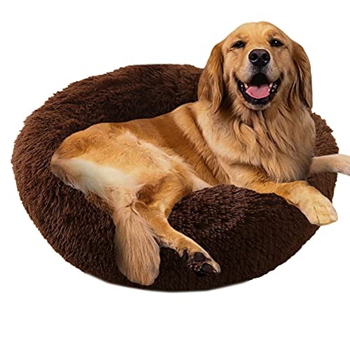 Sedefen Hundebett Rund Plüsch Flauschige Hundekissen Hundesofa Katzenbett,Waschbar rutschfest,Haustier Hundebett für Hunde und Katzen,Dunkelbraun,Durchmesser 100cm von Sedefen