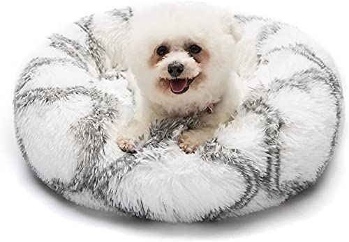 Sedefen Hundebett Rund Plüsch Flauschige Hundekissen Hundesofa Katzenbett,Waschbar rutschfest,Haustier Hundebett für Hunde und Katzen,Grau Weiß,Durchmesser 40cm von Sedefen