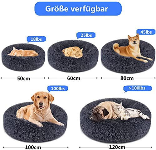 Sedefen Hundebett Rund Plüsch Flauschige Hundekissen Hundesofa Katzenbett,Waschbar rutschfest,Haustier Hundebett für Hunde und Katzen,Grau Weiß,Durchmesser 60cm von Sedefen