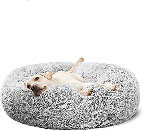 Sedefen Hundebett Rund Plüsch Flauschige Hundekissen Hundesofa Katzenbett,Waschbar rutschfest,Haustier Hundebett für Hunde und Katzen,Hellgrau,Durchmesser 110cm von Sedefen