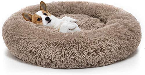 Sedefen Hundebett Rund Plüsch Flauschige Hundekissen Hundesofa Katzenbett,Waschbar rutschfest,Haustier Hundebett für Hunde und Katzen,Khaki,Durchmesser 100cm von Sedefen