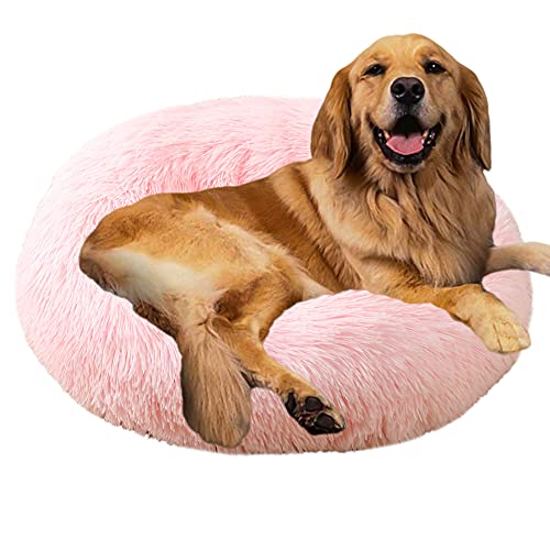 Sedefen Hundebett Rund Plüsch Flauschige Hundekissen Hundesofa Katzenbett,Waschbar rutschfest,Haustier Hundebett für Hunde und Katzen,Rosa,Durchmesser 100cm von Sedefen