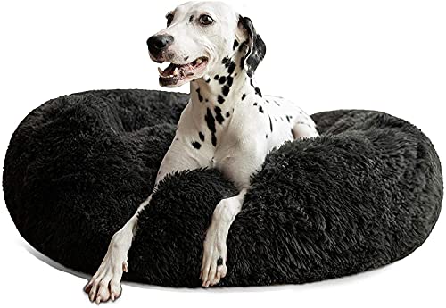 Sedefen Hundebett Rund Plüsch Flauschige Hundekissen Hundesofa Katzenbett,Waschbar rutschfest,Haustier Hundebett für Hunde und Katzen,Schwarz,Durchmesser 100cm von Sedefen