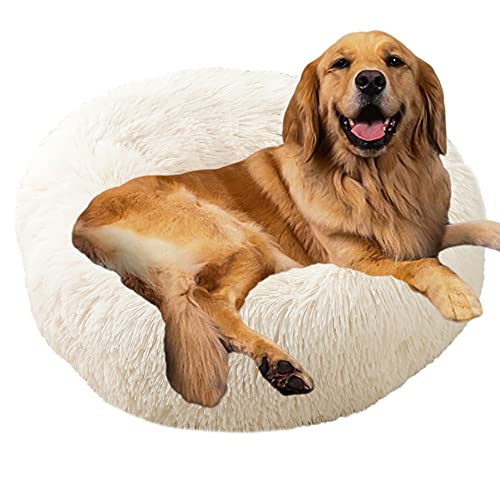 Sedefen Hundebett Rund Plüsch Flauschige Hundekissen Hundesofa Katzenbett,Waschbar rutschfest,Haustier Hundebett für Hunde und Katzen,Weiß,Durchmesser 100cm von Sedefen