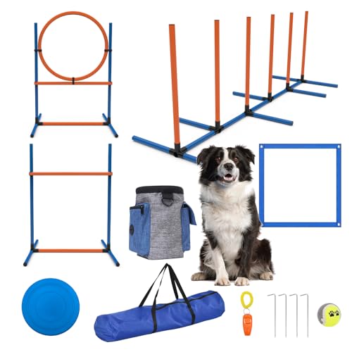 Sedeke 4 Sets Haustiere Agility Trainingsgeräte Hindernis-Trainingskurs Kit Verstellbarer Hundereifen Hundesprung Weben und Blindstangen und Pause Box für Hund Hindernislauf Outdoor Spiel von Sedeke