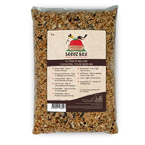 Seedzbox Ultimate Deluxe Deluxe Vogelfutter - Nymphensittich Samen- & Nussmischung, 1 Kg Beutel Vogel Nahrung, 5% des Umsatzes Gespendet an 1TreePlanted, Ideal für Nymphensittich von Seedzbox