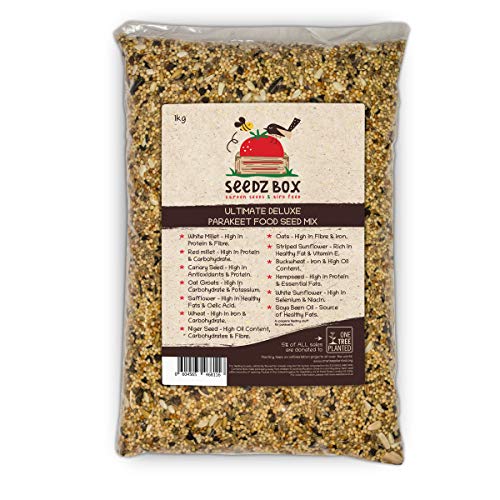 Seedzbox Ultimative Deluxe Vogelfutter für Sittiche aus Saatgut und Nüssen, 1 Kg Beutel Wellensittich Nahrung, Wellensittich Zubehör, 5% des Umsatzes Gespendet an 1TreePlanted von Seedzbox