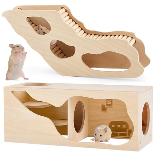 Seenelling Hamsterhaus und Hamster-Tunnel-Set, Erkundungstunnel, Hamsterversteck, Kletterleiter und mehrere Holzkammern, Hamsterhaus, Labyrinth für Kleintiere, Haustiere, Rennmäuse, Igel, Ratten, von Seenelling