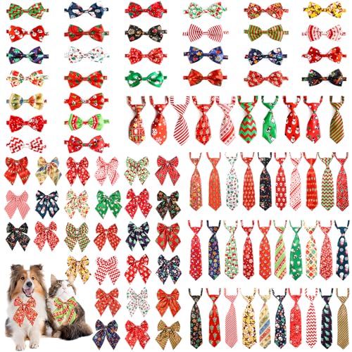 Segarty Weihnachts-Hunde-Krawatten und Hundefliegen-Set, 100 Stück, verstellbare Hundefliegen, Haustierhalsband, Fliege für Hunde, Fellpflege-Zubehör, Großpackung für mittelgroße und große Hunde, von Segarty