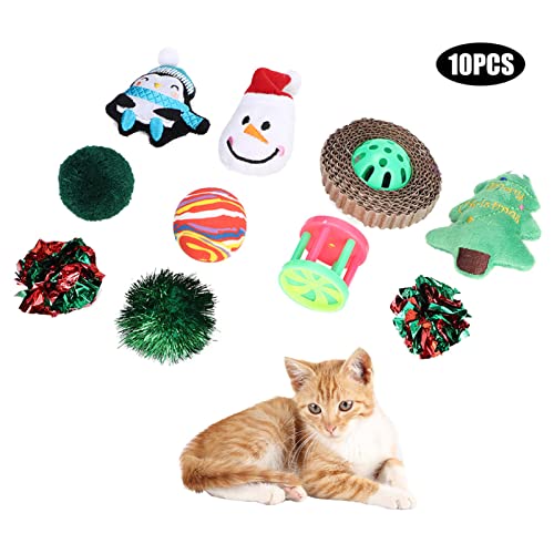 10-teiliges Kunststoff-Weihnachtsring für Katzen, Papierball, Glocke, lustiges, interaktives Spielzeug-Set für das Training, 10-teiliges Weihnachts-Katzenspielzeug, mehrere von Segrehy