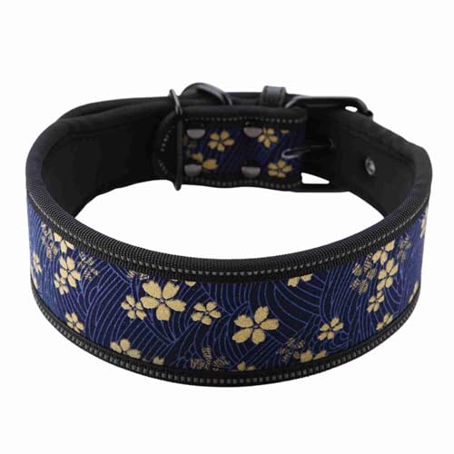 Marineblaues Blumen-Hundehalsband aus Nylon, reflektierend und bequem mit weicher Polsterung, verstellbares Schnallendesign für mittelgroße und große Hunde (S) von Segrehy