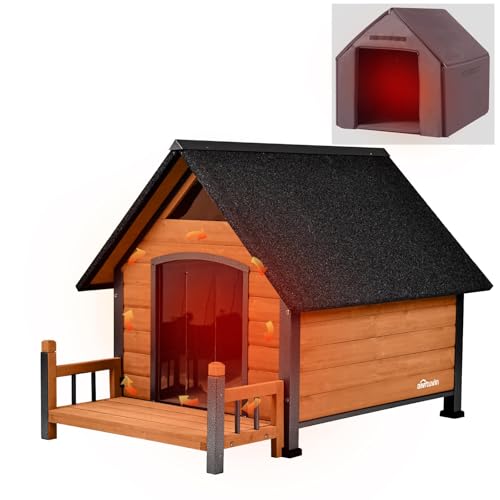 Seiyierr Hundehütte mit isoliertem Futter, wasserdichte Hundehütte für kleine bis große Hunde, Hundehütte für draußen 100% isoliert Welpenunterkunft mit erhöhtem Boden für den Winter(Braun) von Seiyierr