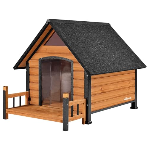 Seiyierr Outdoor-Hundehütte, wasserdichte Welpenunterkunft Indoor-Hundehütte mit erhöhtem Boden, Anti-Biss Design Hundehaus für kleine bis mittelgroße Hunde mit Veranda（Braun） von Seiyierr