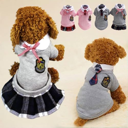 Haustieruniform, Schulröcke, Matrosen-Kostüm, Hund, Campus, Kleidung, Teddy, niedliche Fliege, entzückende Welpenbekleidung (Größe M, Grau) von Selena