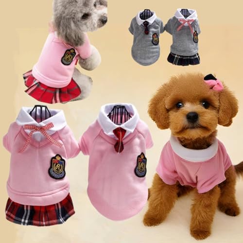 Haustieruniform, Schulröcke, Matrosen-Kostüm, Hund, Campus, Kleidung, Teddy, niedliche Fliege, entzückende Welpenbekleidung (groß, rosa Hemd) von Selena