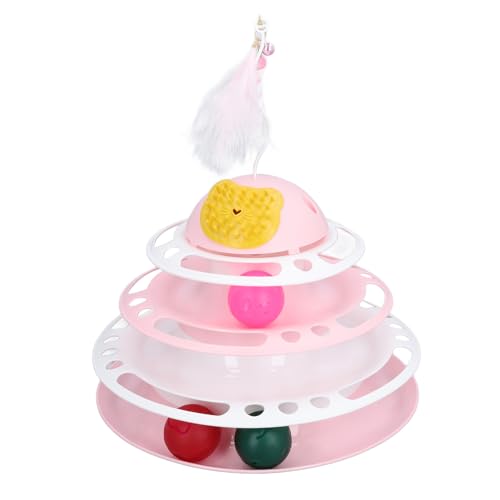 Katzenball-Turmspielzeug, Interaktives Katzen-Puzzle mit Kratzbaum, Neckende Feder, Indoor-Kätzchen-Spielspaß (PINK) von Semme